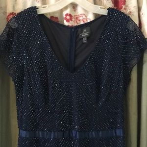 Adrianna Papell Long Beaded Navy Dress
